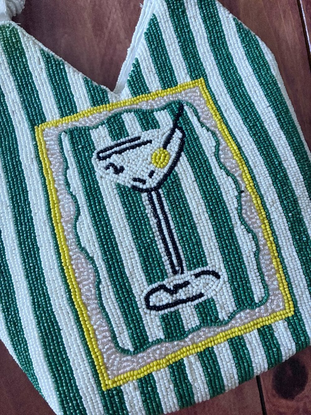Beaded Statement Bag Olive Martini Green Stripes - Viral Tik Tok - NWT